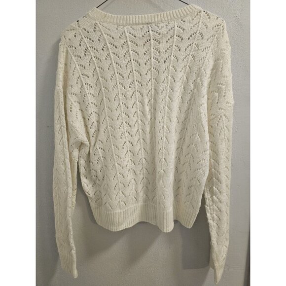 H&M Divided Women Crop Top Off White Lightweight Pullover Crochet Sweater Small - Picture 3 of 12